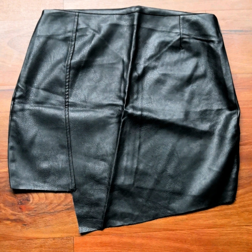 Faux Leather Asymmetrical Mini Skirt